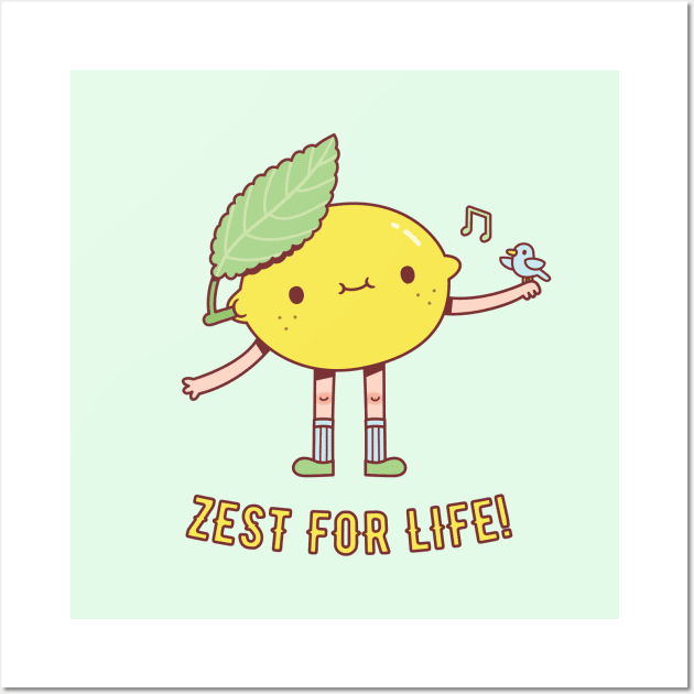 Cute Lemon and Bird Zest For Life Wall Art by rustydoodle